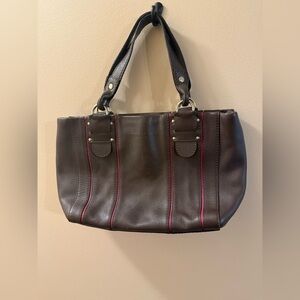 Kate Spade Chocolate Brown Leather Shoulder Bag Pink Accent Snake Print Interior
